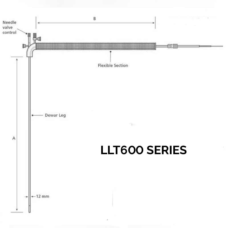 LLT600/13 - Transfer Tube: 1.3m Dewar Leg, 1.2m Flexible Section (59-DSD0077) product photo Front View L