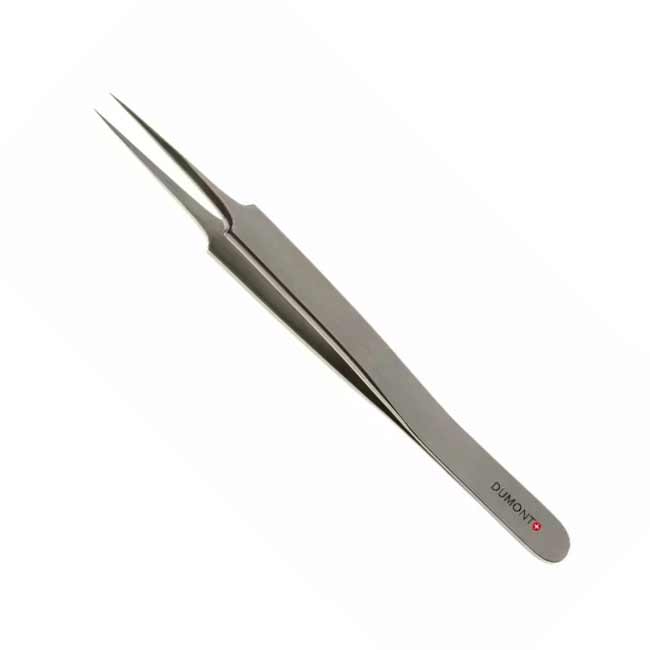 Dumont HP Tweezers 5 in Stainless Steel - 0.10mm x 0.06mm Tip product photo Front View L