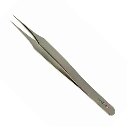 Dumont HP 4 Stainless steel Tweezers - 0.13 x 0.08mm tip. product photo Front View L