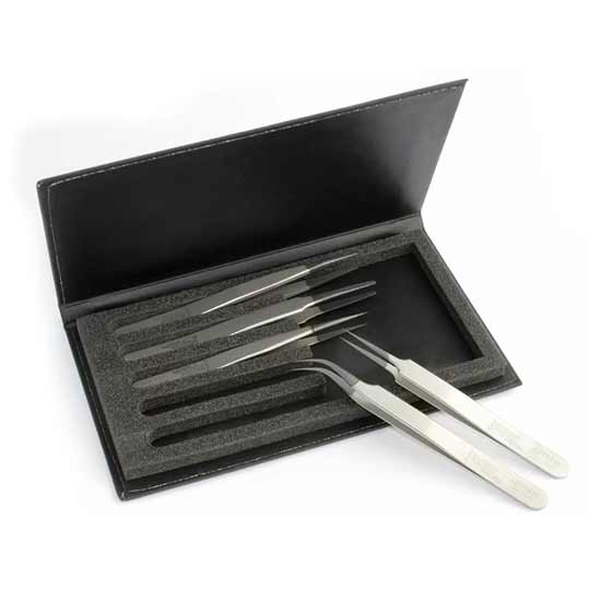 High Precision 5 piece Tweezer Kit - Diamond Coated product photo Front View L