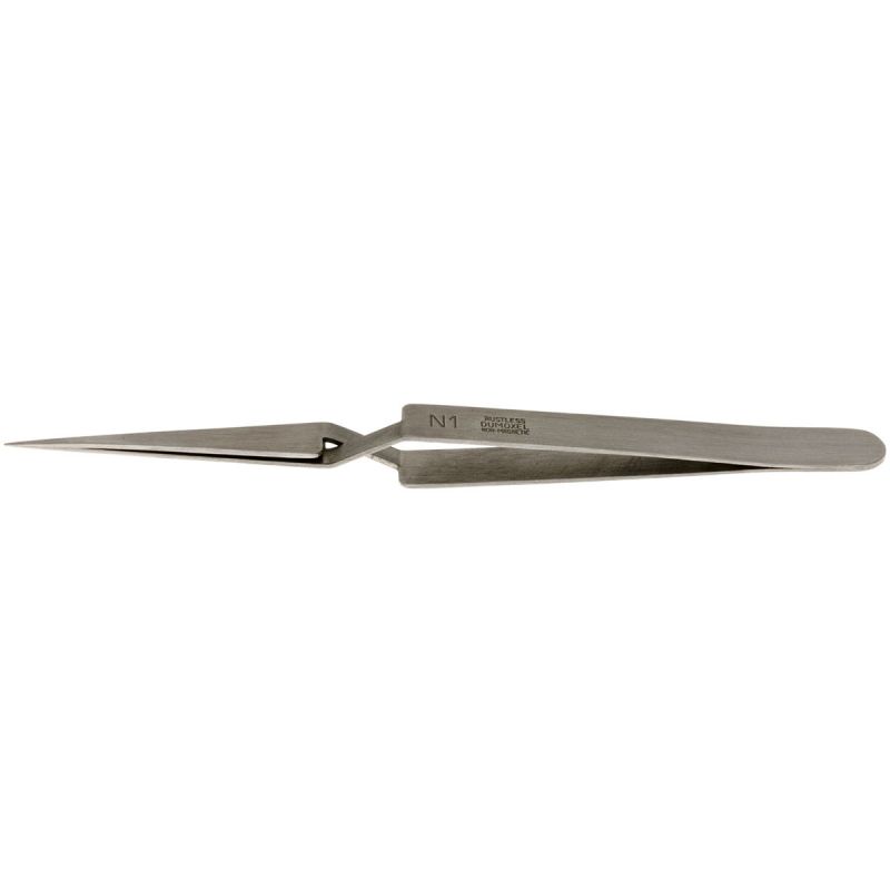 Dumont HP crossover tweezers N1 - Stainless steel (0.20 x 0.12mm tips) product photo Front View L