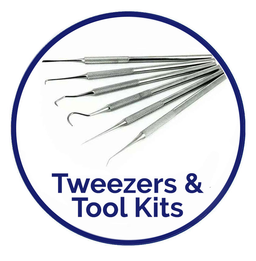 High precision tweezer sets and other tool kits 