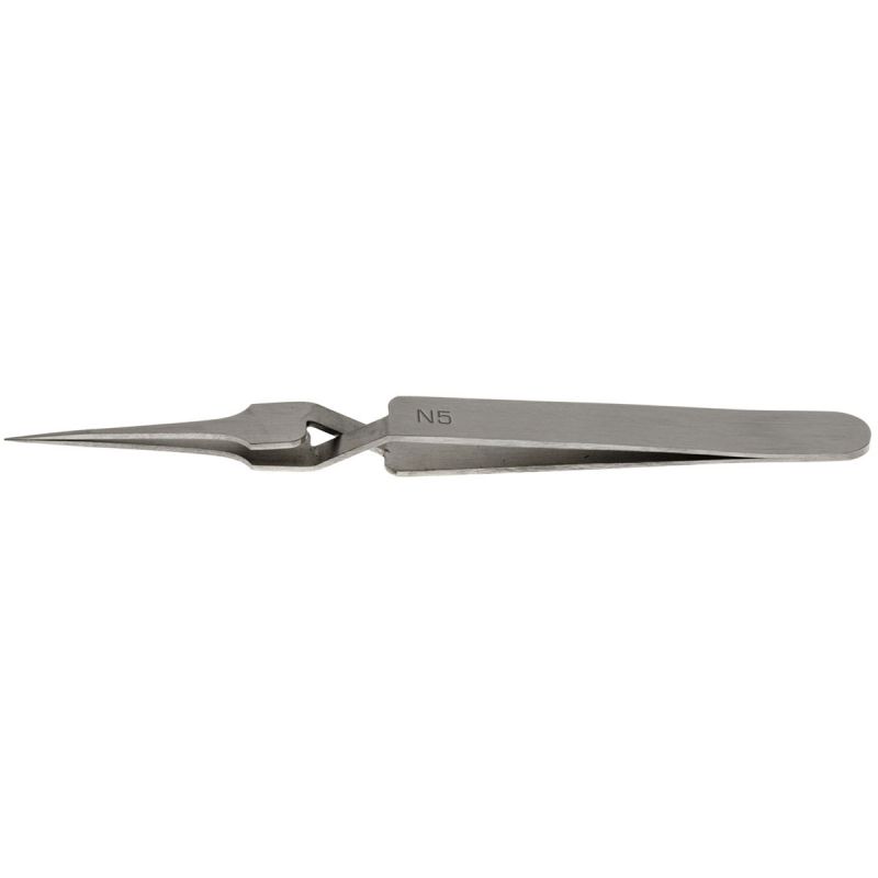 Dumont HP crossover tweezers N5 - Stainless steel (0.10 x 0.06mm tip) product photo Front View L