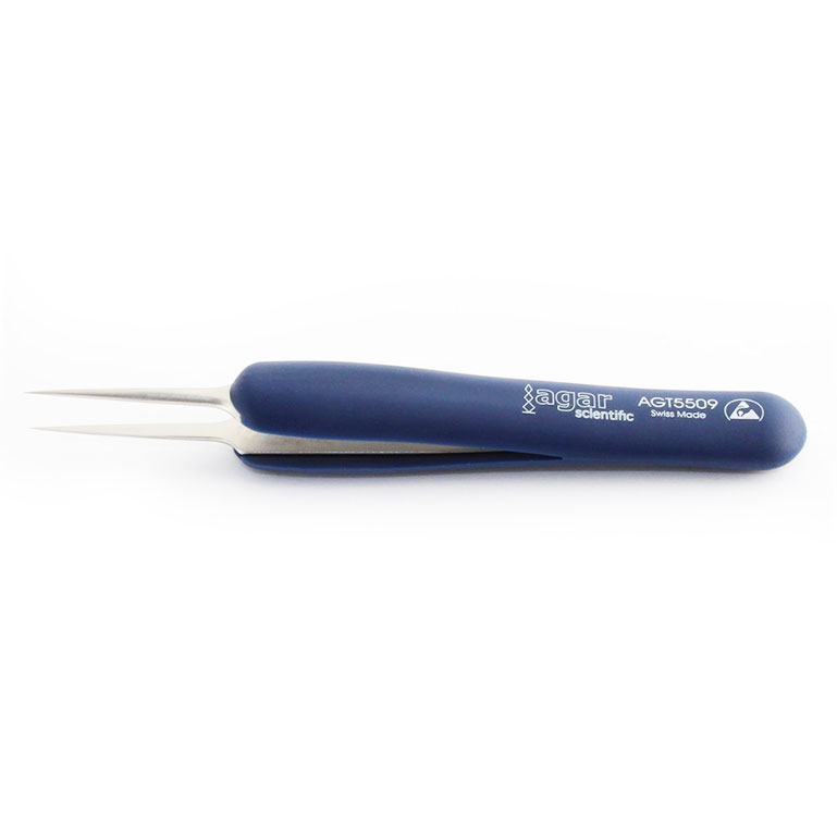 ESD Soft Grip Tweezers, 115mm, Extra Fine Tips (AGT5509) product photo