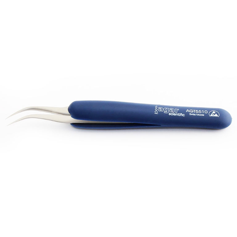 ESD Soft Grip Tweezers, 120mm, Fine, Curved Tips (AGT5510) product photo