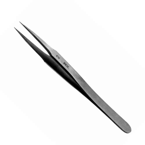 Dumont HP 2 Stainless steel Tweezers - 0.30 x 0.13mm tip. product photo Front View L