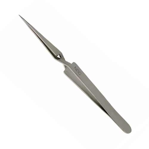 Dumont Stainless Steel NOC Crossover Tweezers - 0.17 x 0.10mm tip product photo Front View L