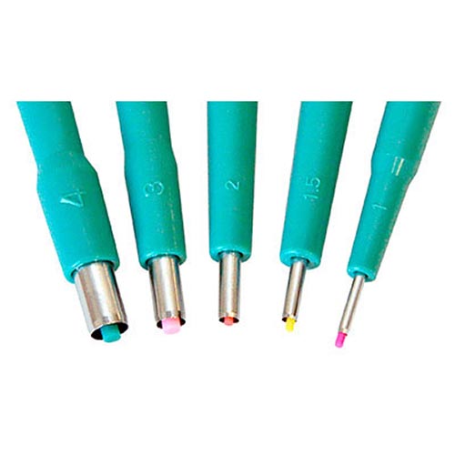Miltex Biopsy Punch with Plunger, ID 3.0mm, OD 3.37mm, Green/Pink product photo Side View L