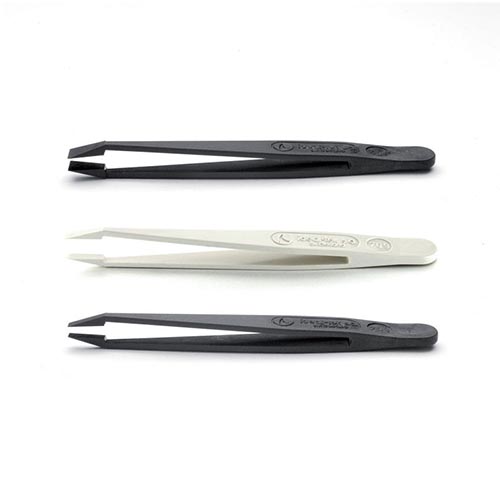 Plastic Tweezers - Delrin - tips: angled, squared, flat. OAL: 115 mm product photo